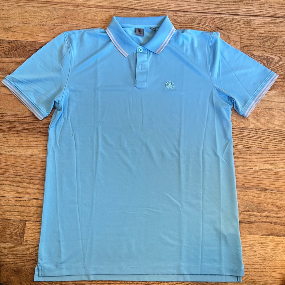 G/FORE Golf Polo Men's Blue Short Sleeve Performance Jersey Tipped Collar Size M